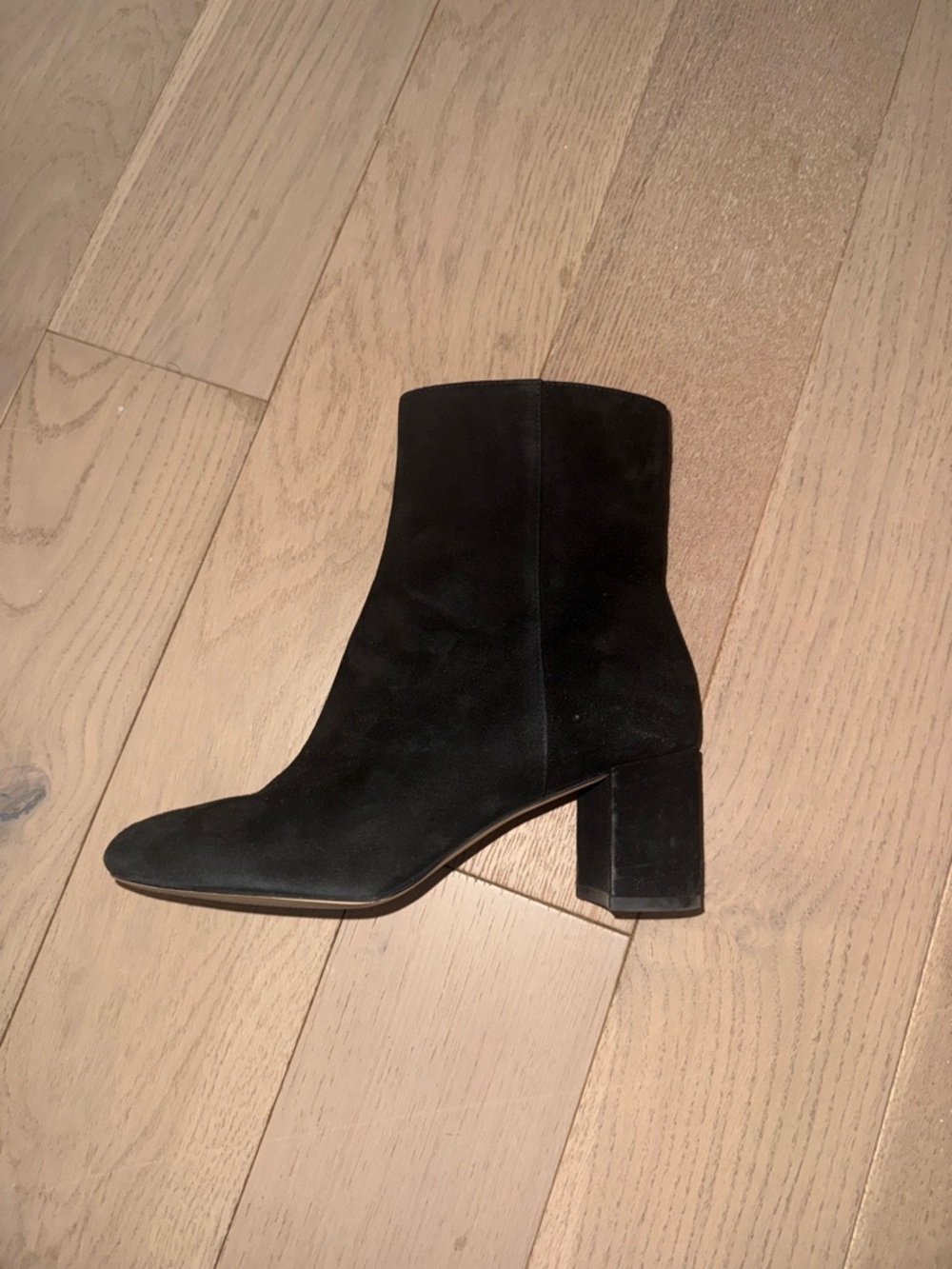 Black Suede Block Heel Ankle Boots - Women's